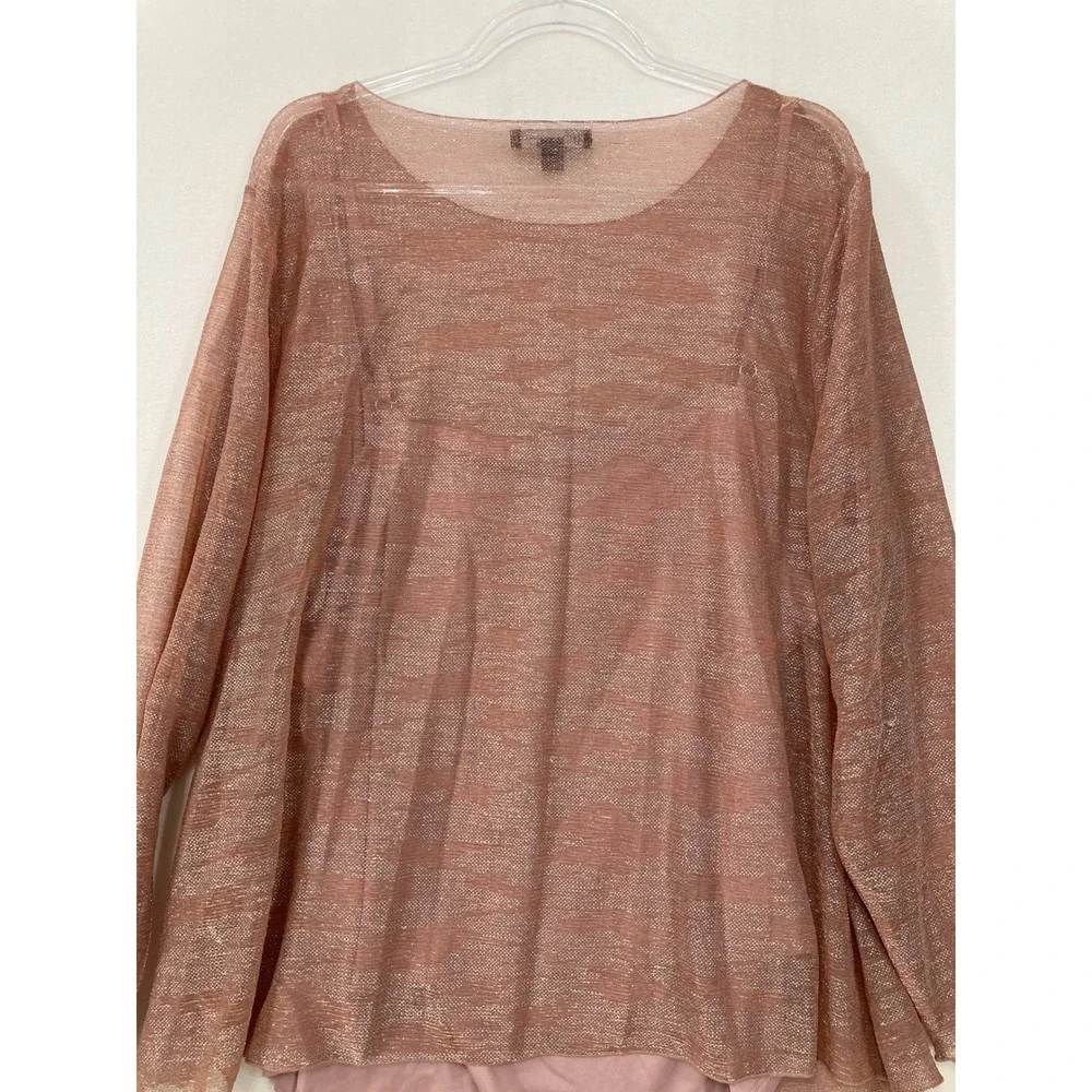 New INC Metallic Knit Top 3X Rose Gold‎ Long Sleeve Shimmer Blouse Camisole Set